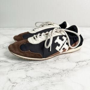 Tory Burch Brown Suede Color-block Lace Up Trainers Sneakers Women's Size 7.5